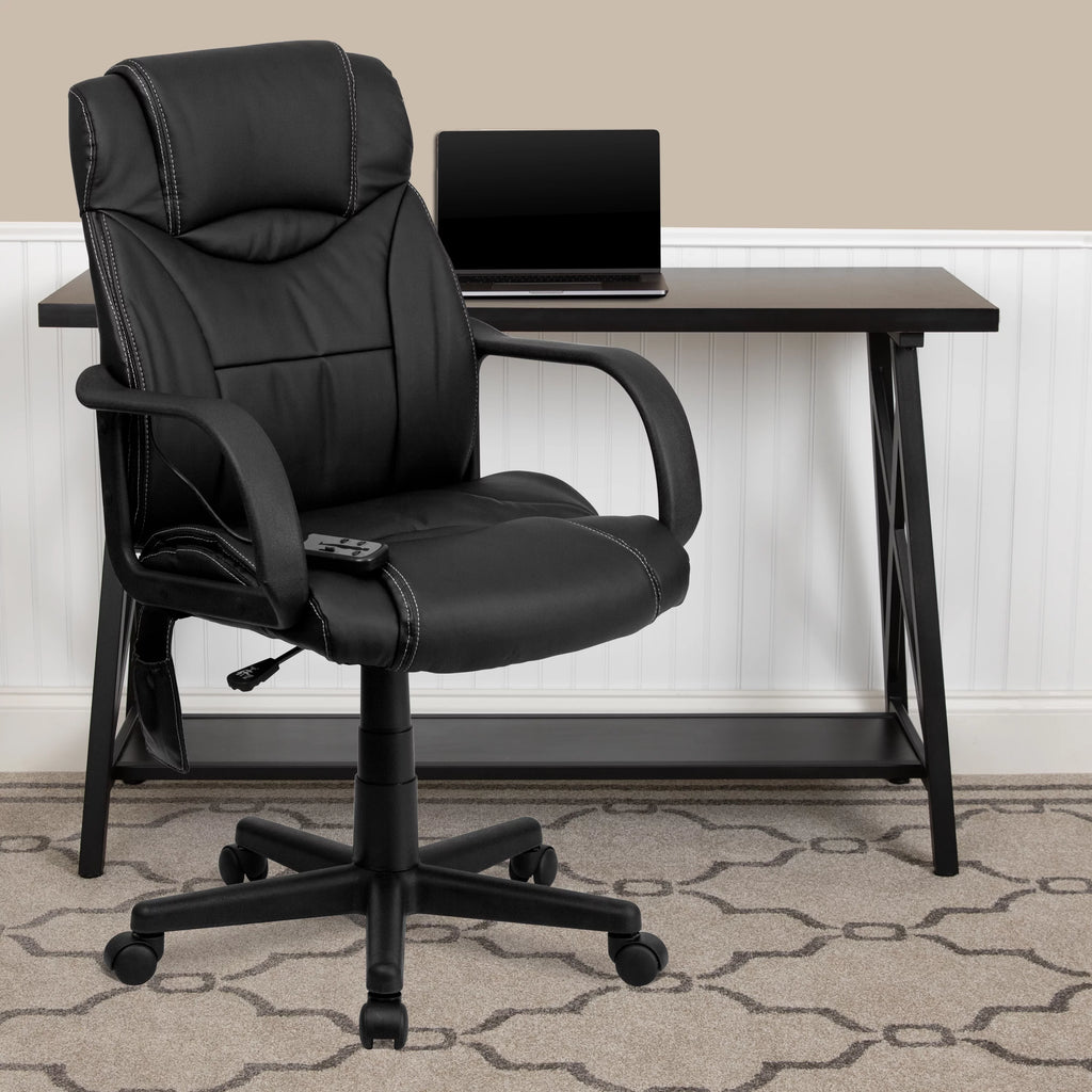 Black LeatherSoft Ergonomic Office Chair with Arms D4958