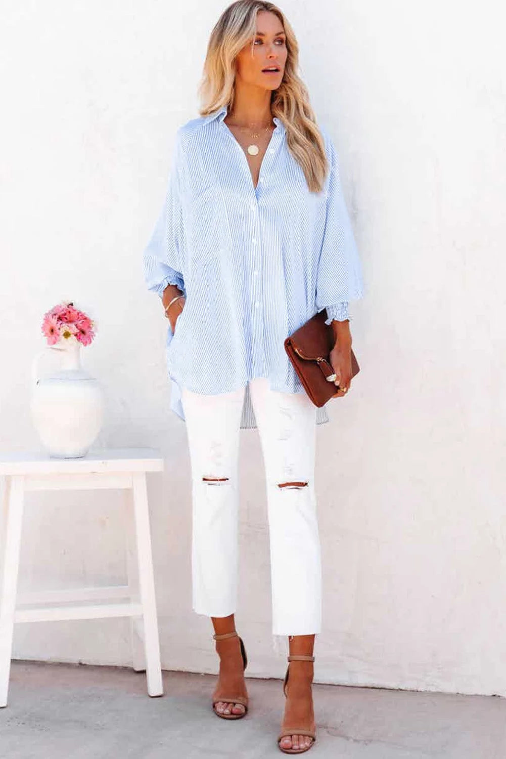 Striped Boyfriend Shirt with Pocket C626100