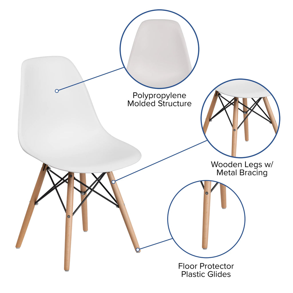 2 Pack White Plastic Chair with Wooden Legs P529087