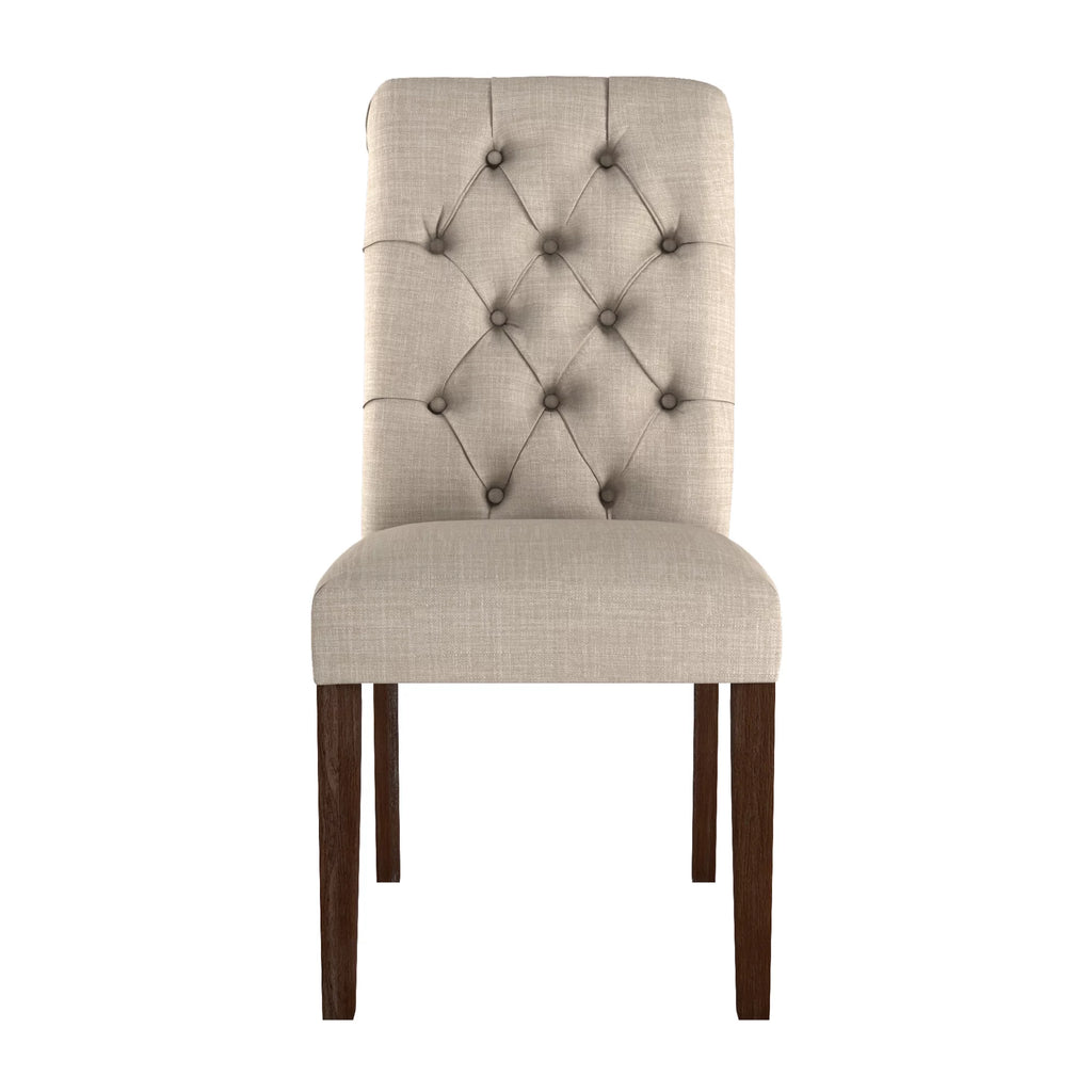 Beige Linen Button Tufted Dining Chair Set of 2 N345357