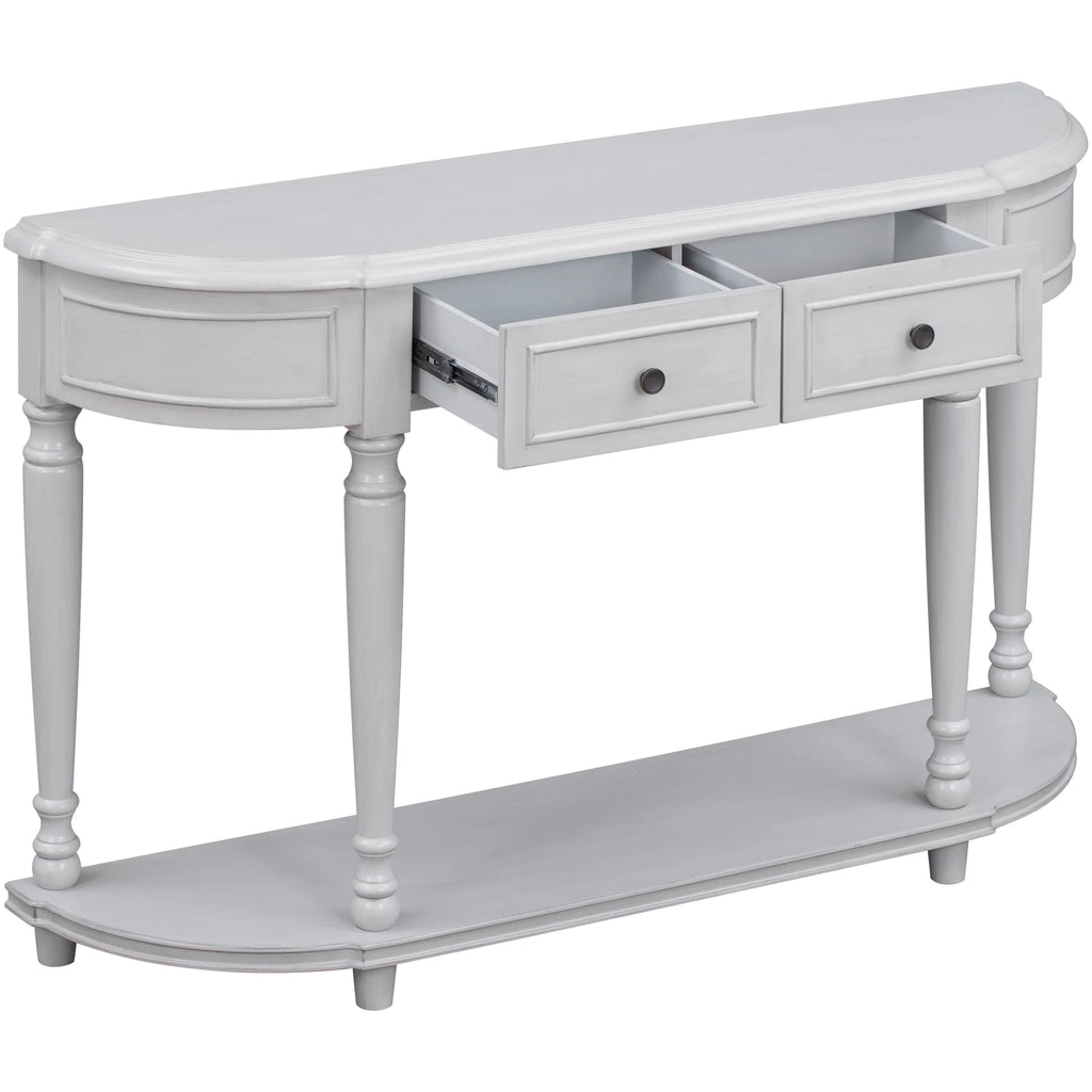 52'' Solid Wood Curved Console Table with 2 Drawers and 1 Shelf F837585