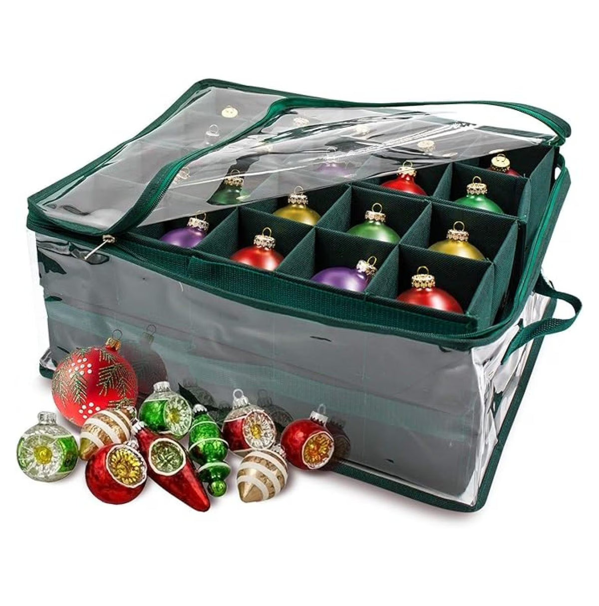 Christmas Ornament Storage Container Holds 40 Ornaments Clear Case with Dividers S932