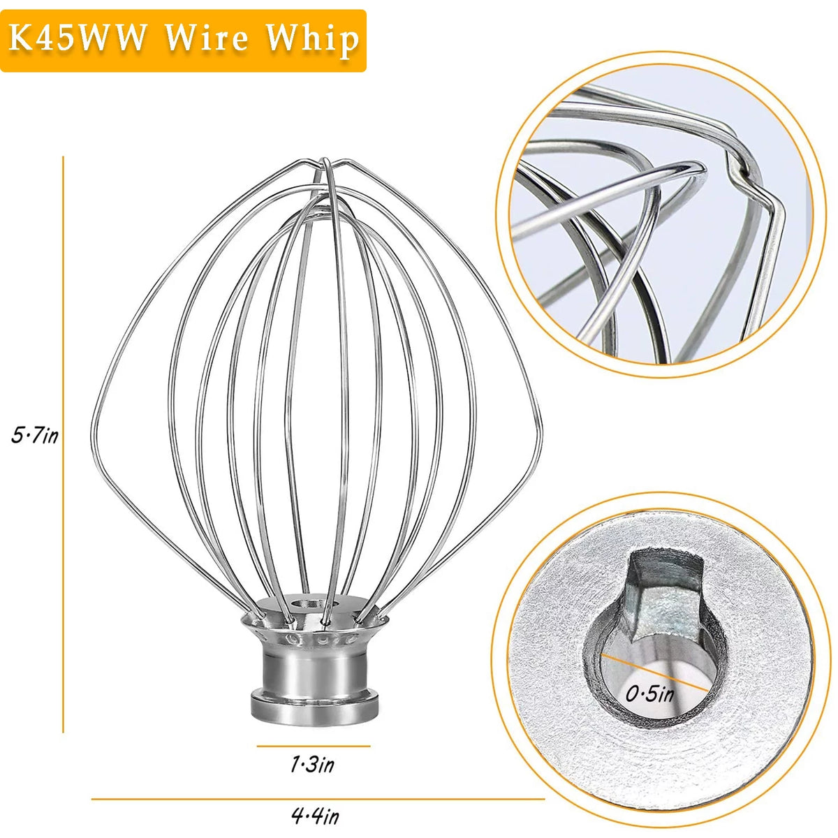Dough Hook & Wire Whip & Flat Blade Paddle with Scraper for Stand Mixer R607