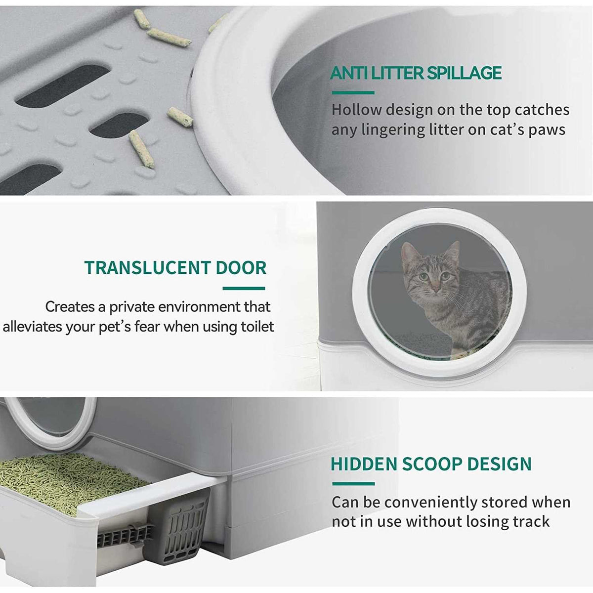 Large Enclosed Cat Litter Box with Lid and Scoop Y365569