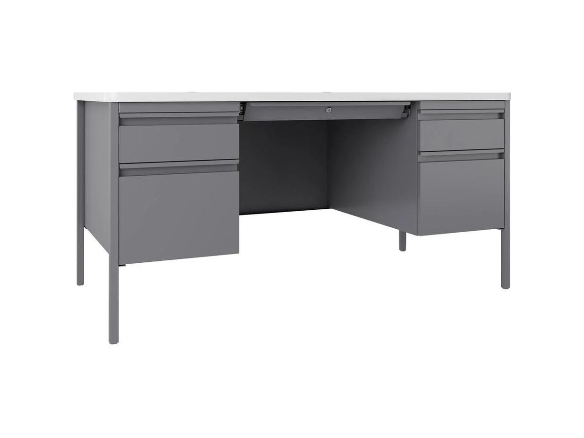 60" x 30" White Laminate Steel Double Pedestal Desk U81060