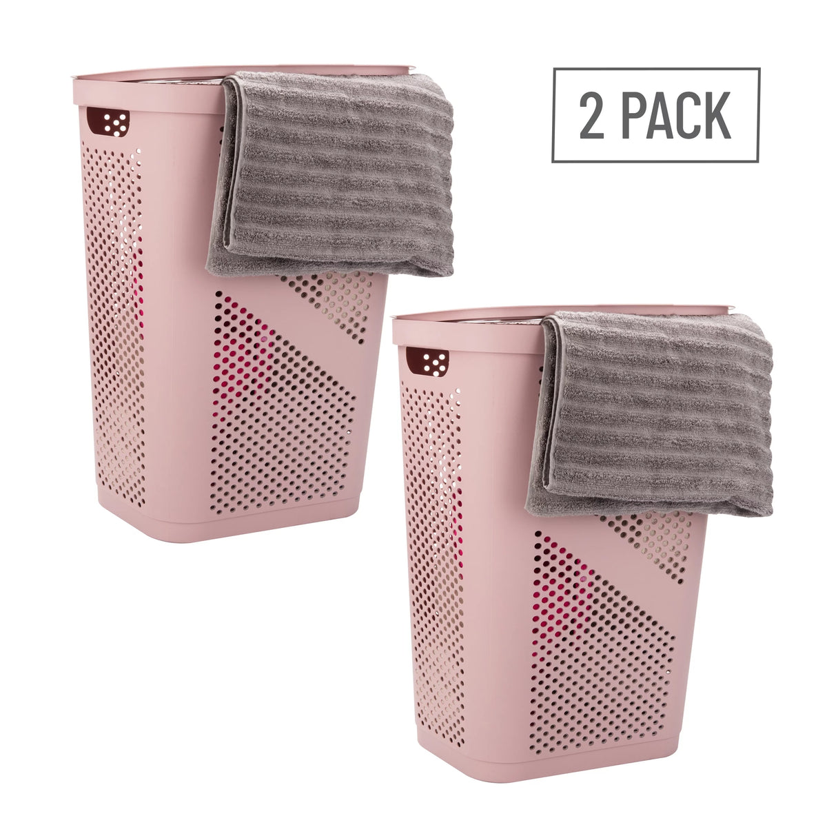 60L Slim Laundry Hamper with Lid, Set of 2, Pink B49654