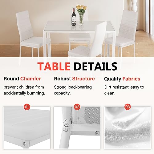 5-Piece Glass Dining Table Set with 4 Upholstered Chairs X544