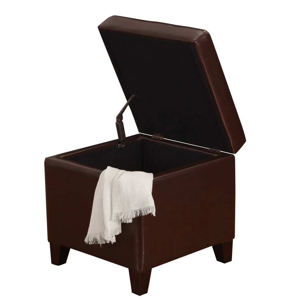 Brown Bonded Leather Tufted Storage Ottoman V8901