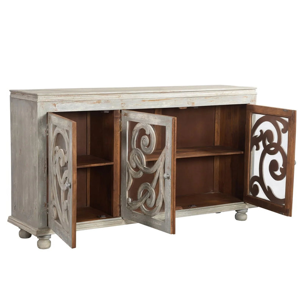 White 3-door Solid Wood Sideboard T603675