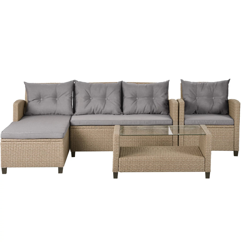 4 Piece All-Weather Wicker Patio Sectional Sofa Set with Cushions I829066
