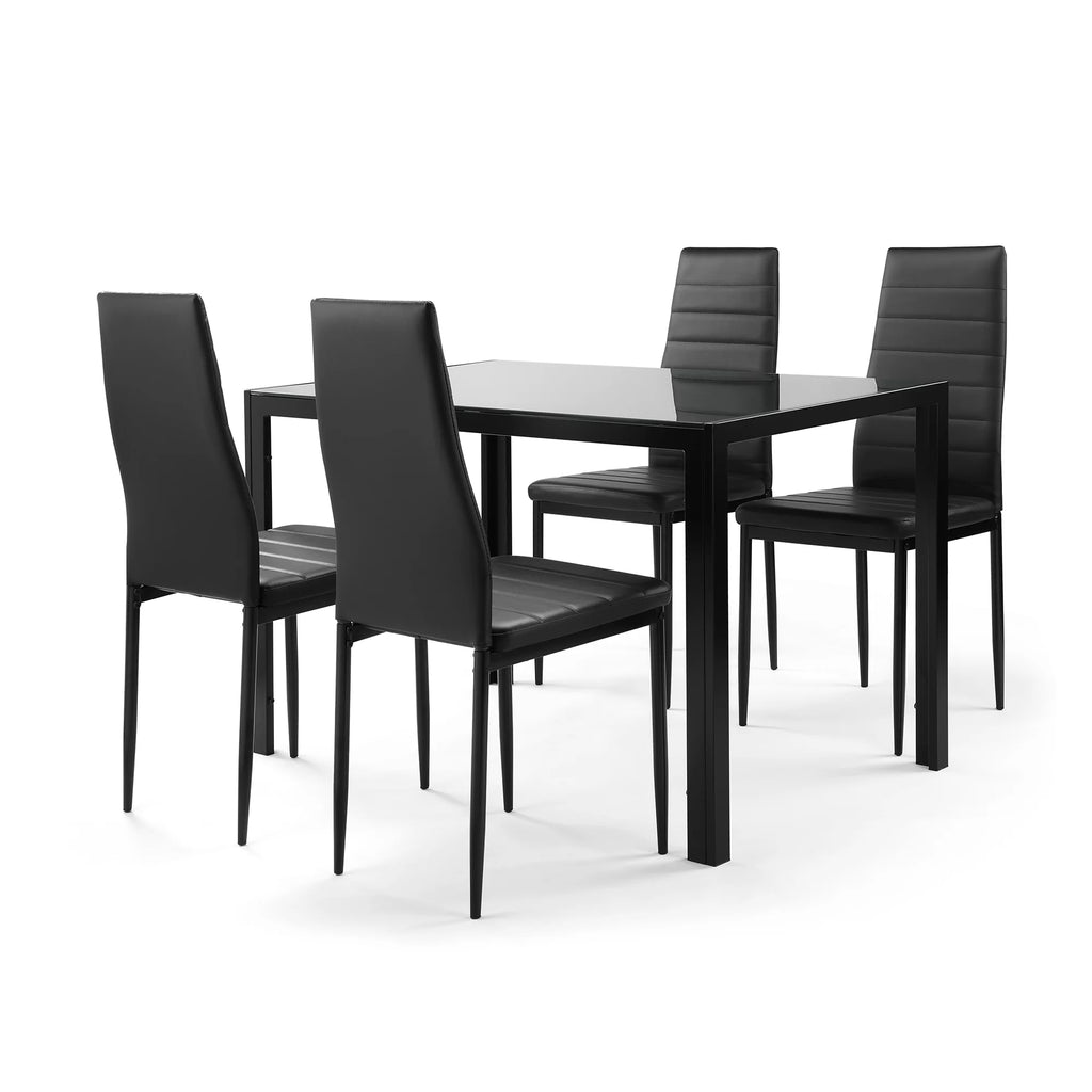 5 Pieces Tempered Glass Dining Table Set with 4 Faux Leather Chairs Black V549726