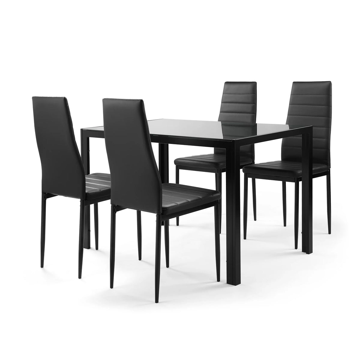 5 Pieces Tempered Glass Dining Table Set with 4 Faux Leather Chairs Black V549726