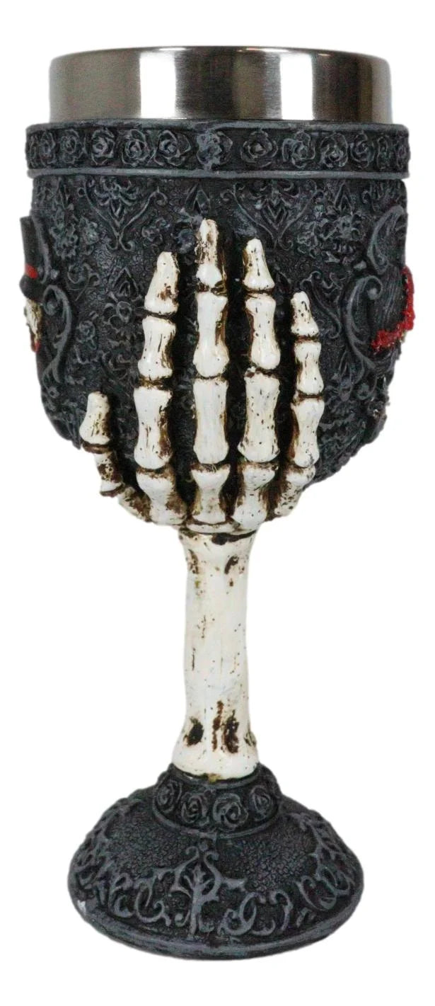 Gothic Day Of The Dead Skeleton Skull Bride And Groom Black Roses Wine Goblet C176482
