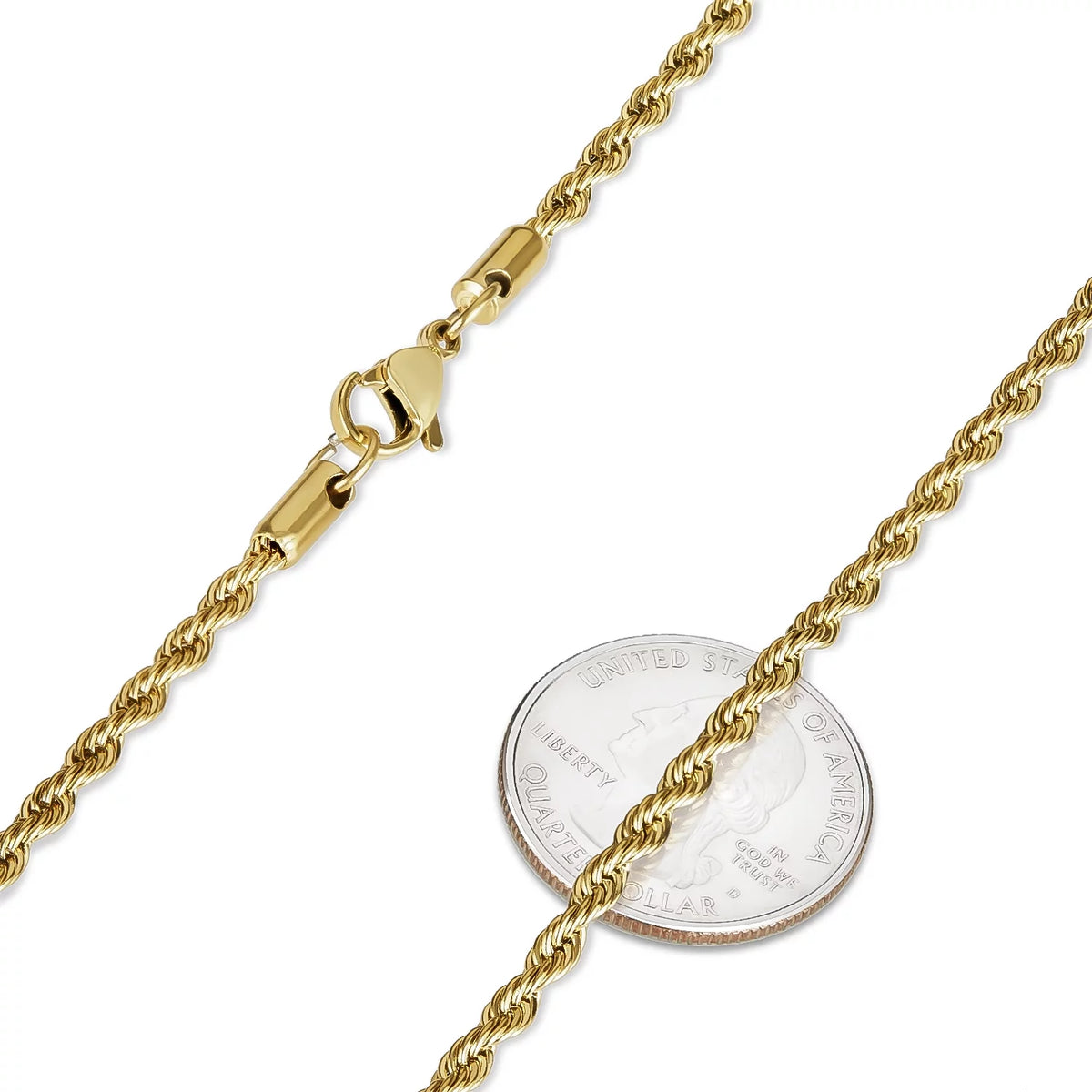24k Yellow Gold Plated Stainless Steel Twisted Rope Chain Necklace 22 inches U424260