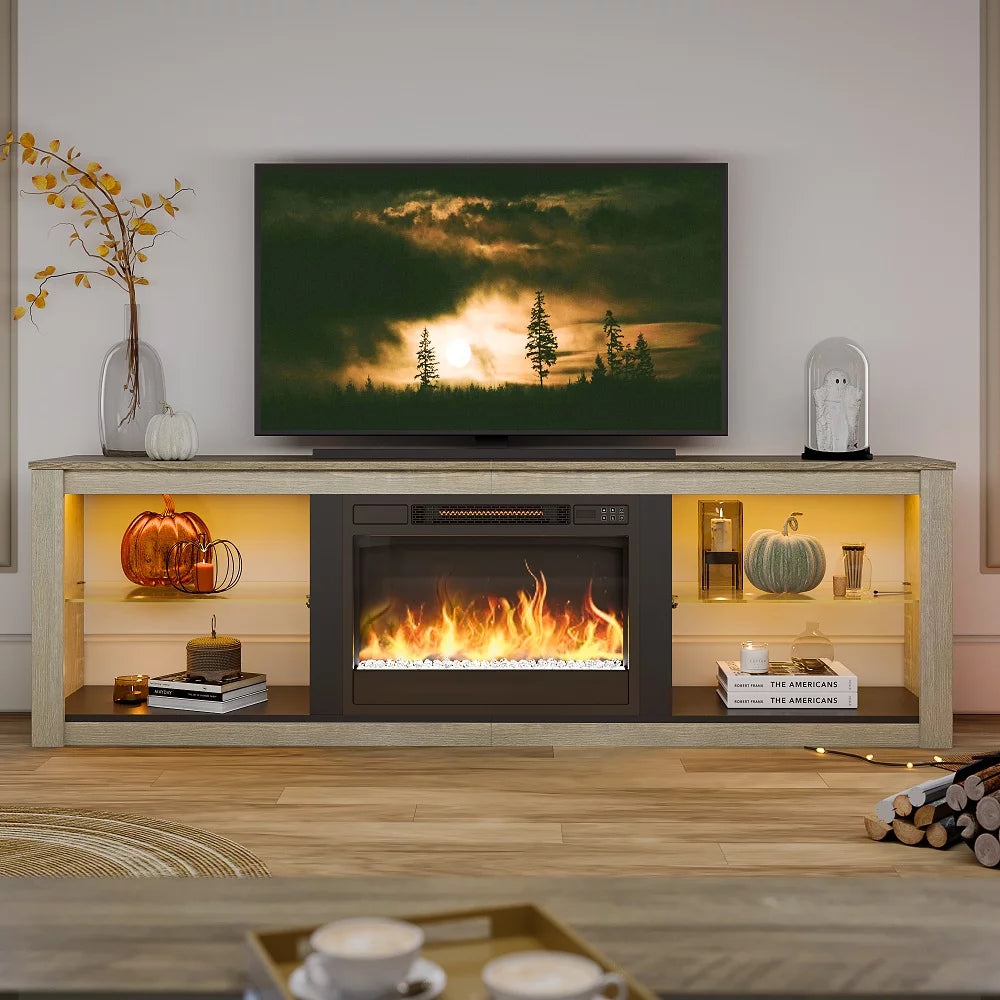 Wash White+Grey Electric Fireplace TV Stand Q559758