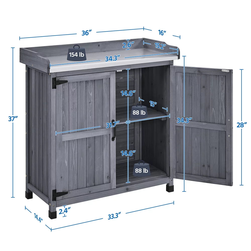 Wooden Garden Potting Bench Table with Cabinet D18797