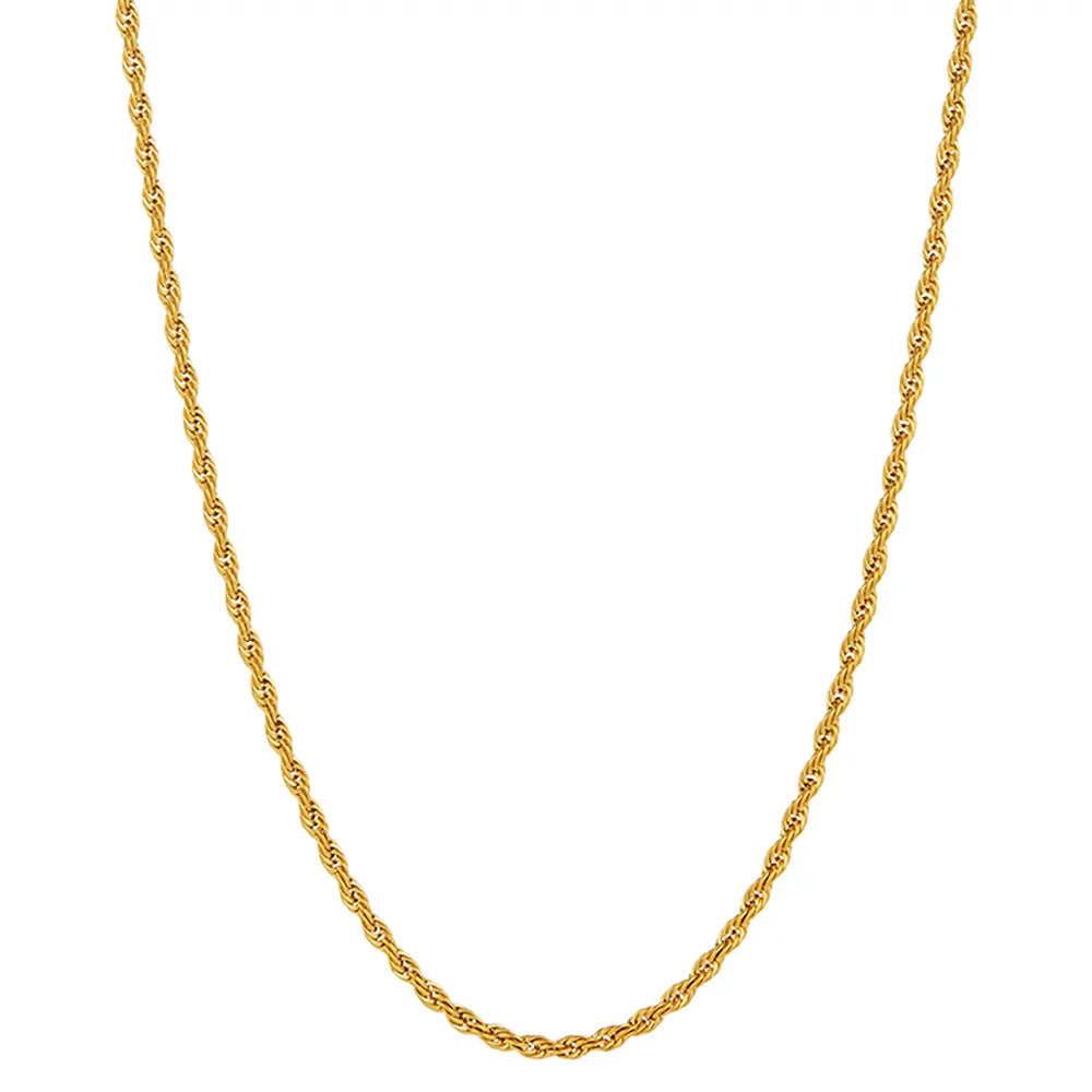 24k Yellow Gold Plated Stainless Steel Twisted Rope Chain Necklace 22 inches U424260