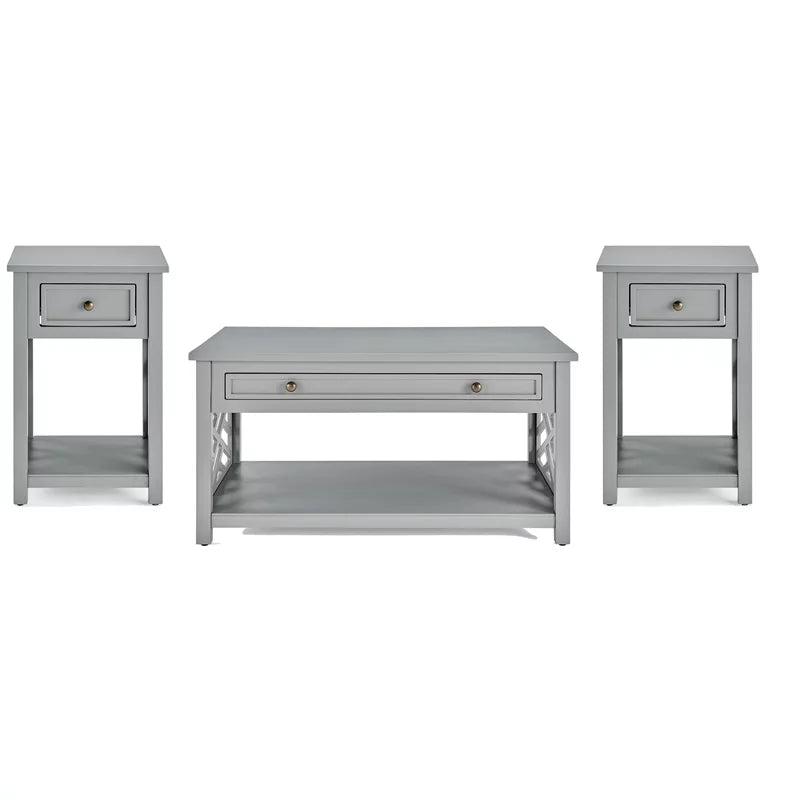 Gray Wood Coffee Table and Two End Tables Set of 3 R696