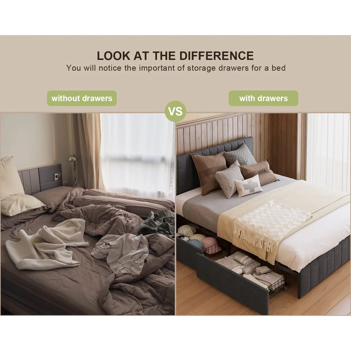 Full Bed Frame with 4 Storage Drawers D6625
