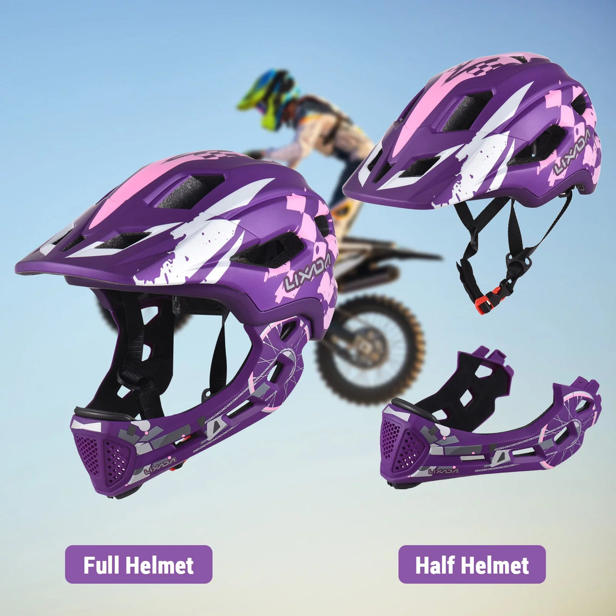 Kids Cycling Helmet Detachable Full Face Adjustable P4914