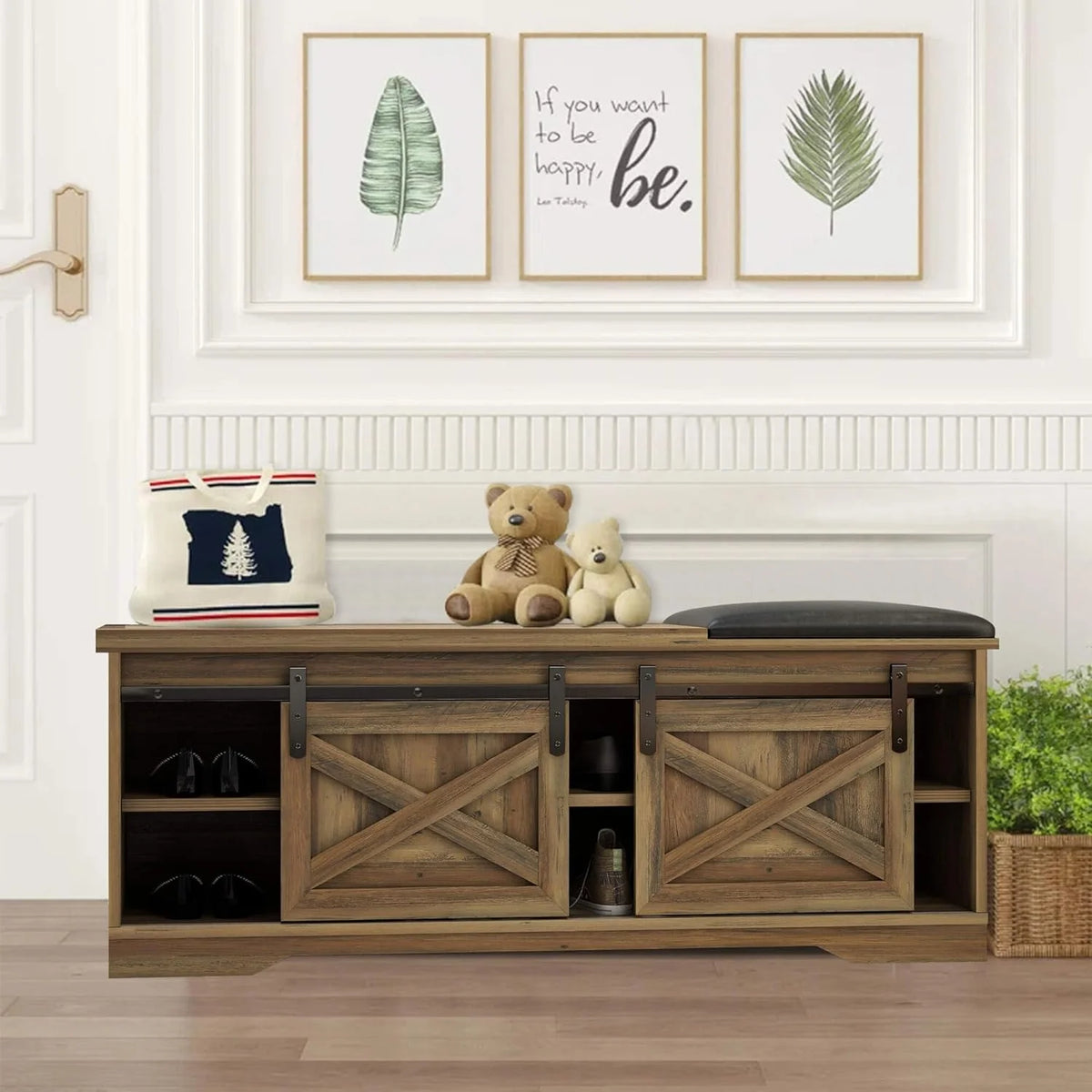 Farmhouse Storage Bench with Cushion 47 inch X13653