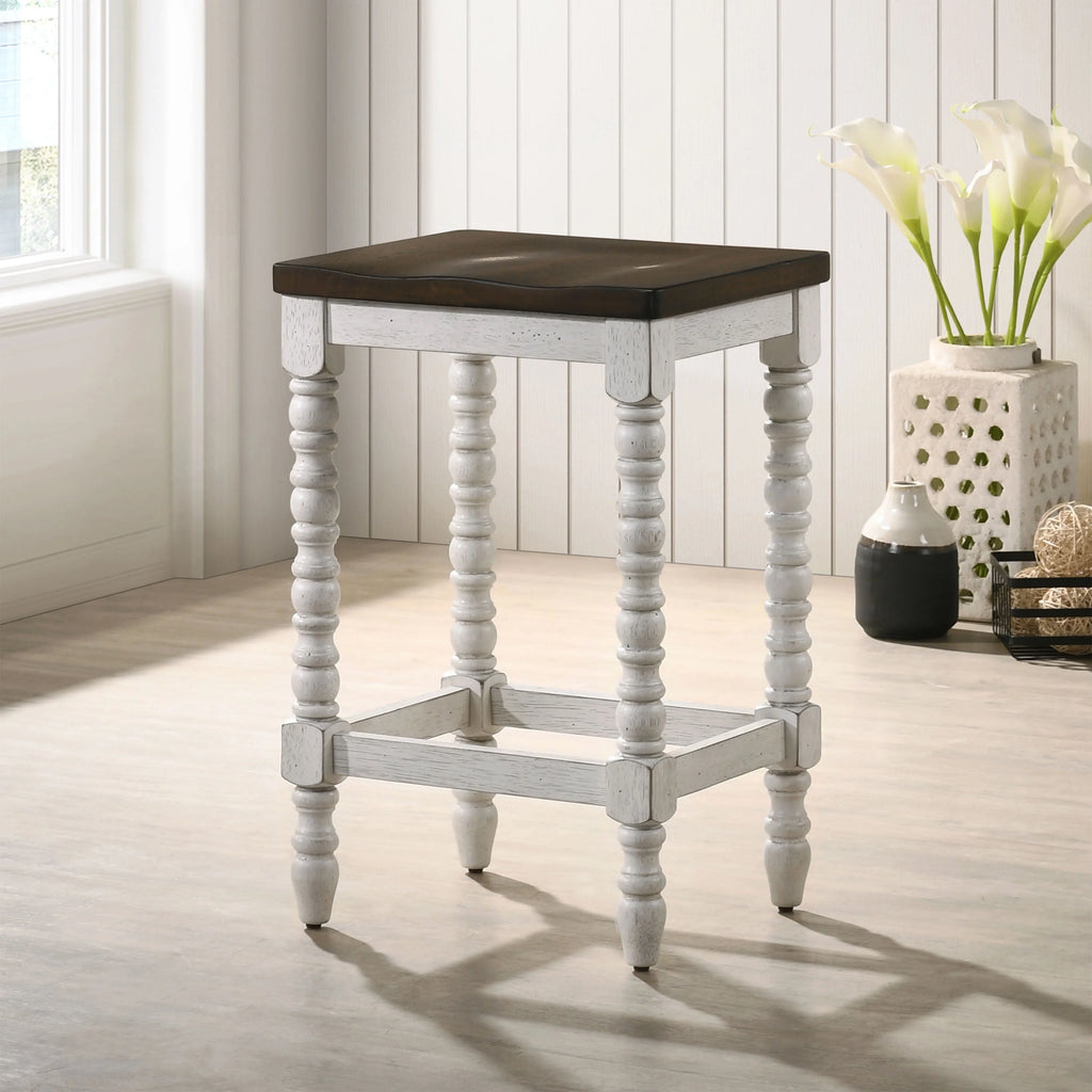 Dark Walnut and Antique White Counter Height Stools Set of 2 Z1436