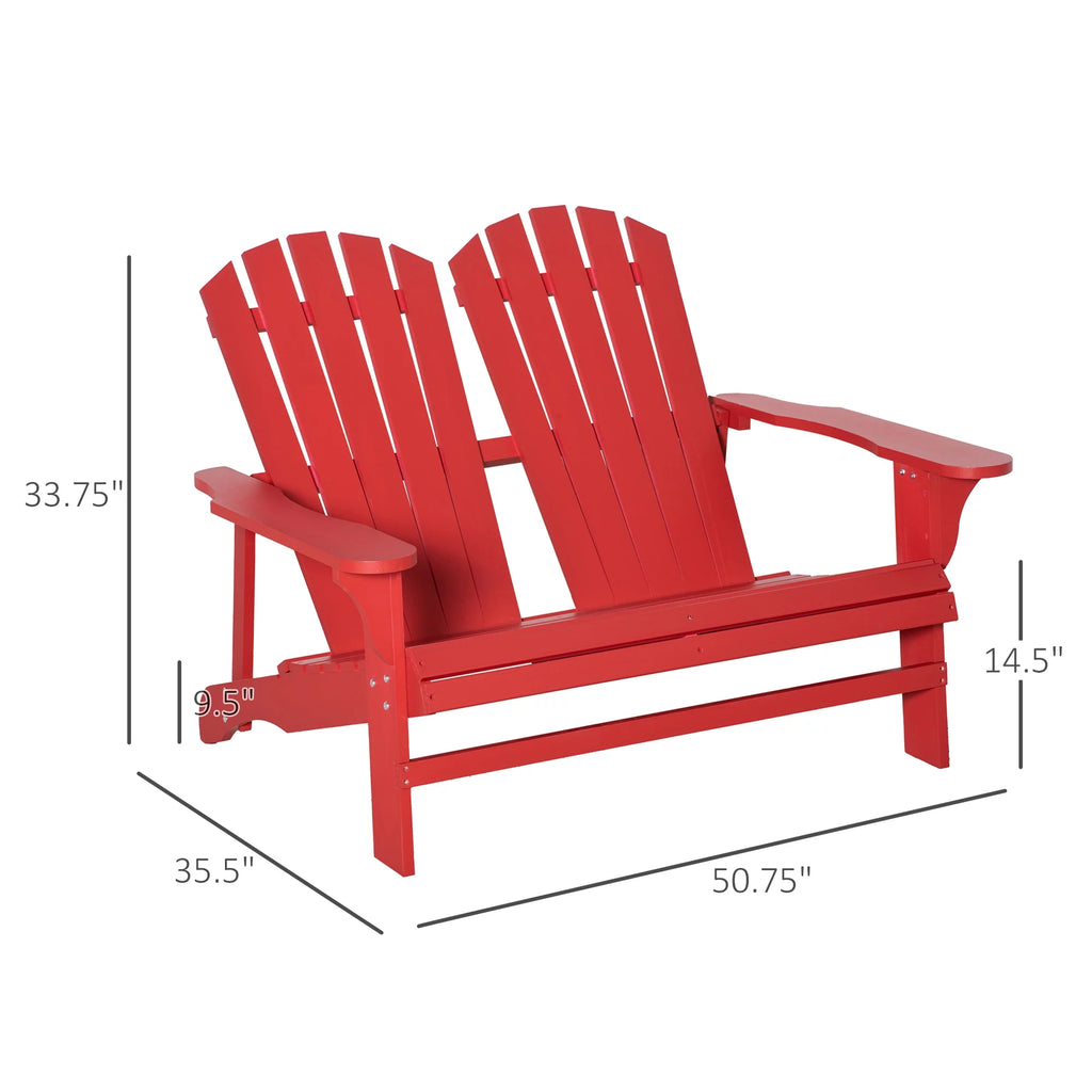 2 Person Wooden Adirondack Loveseat with High-back, Wide Armrests, Red L95229