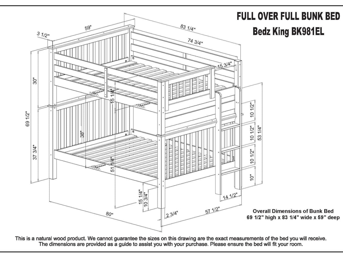 Gray Full over Full Bunk Beds with End Ladder and 2 Under Bed Drawers K3233