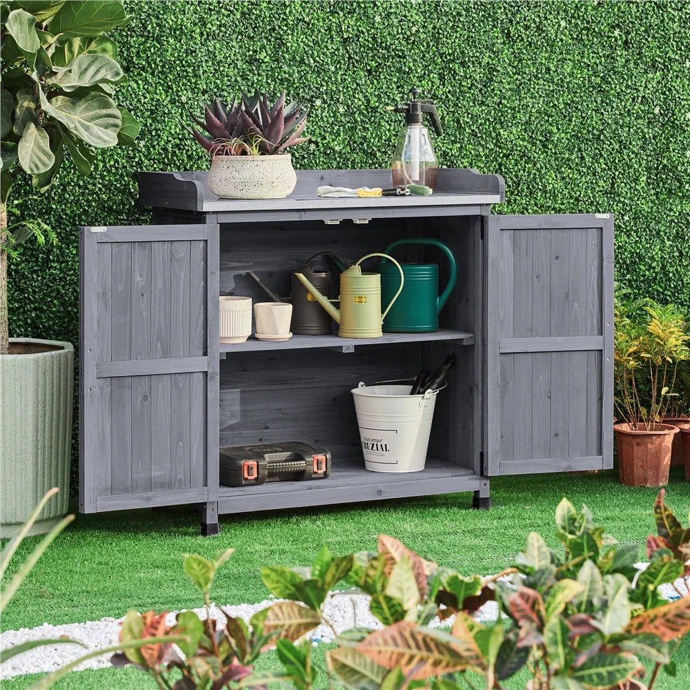 Wooden Garden Potting Bench Table with Cabinet D18797