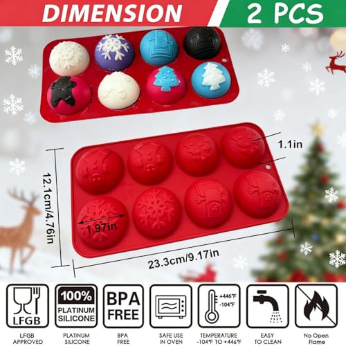 2 Pcs 8-Cavity Christmas Hot Cocoa Bomb Silicone Mold N857539