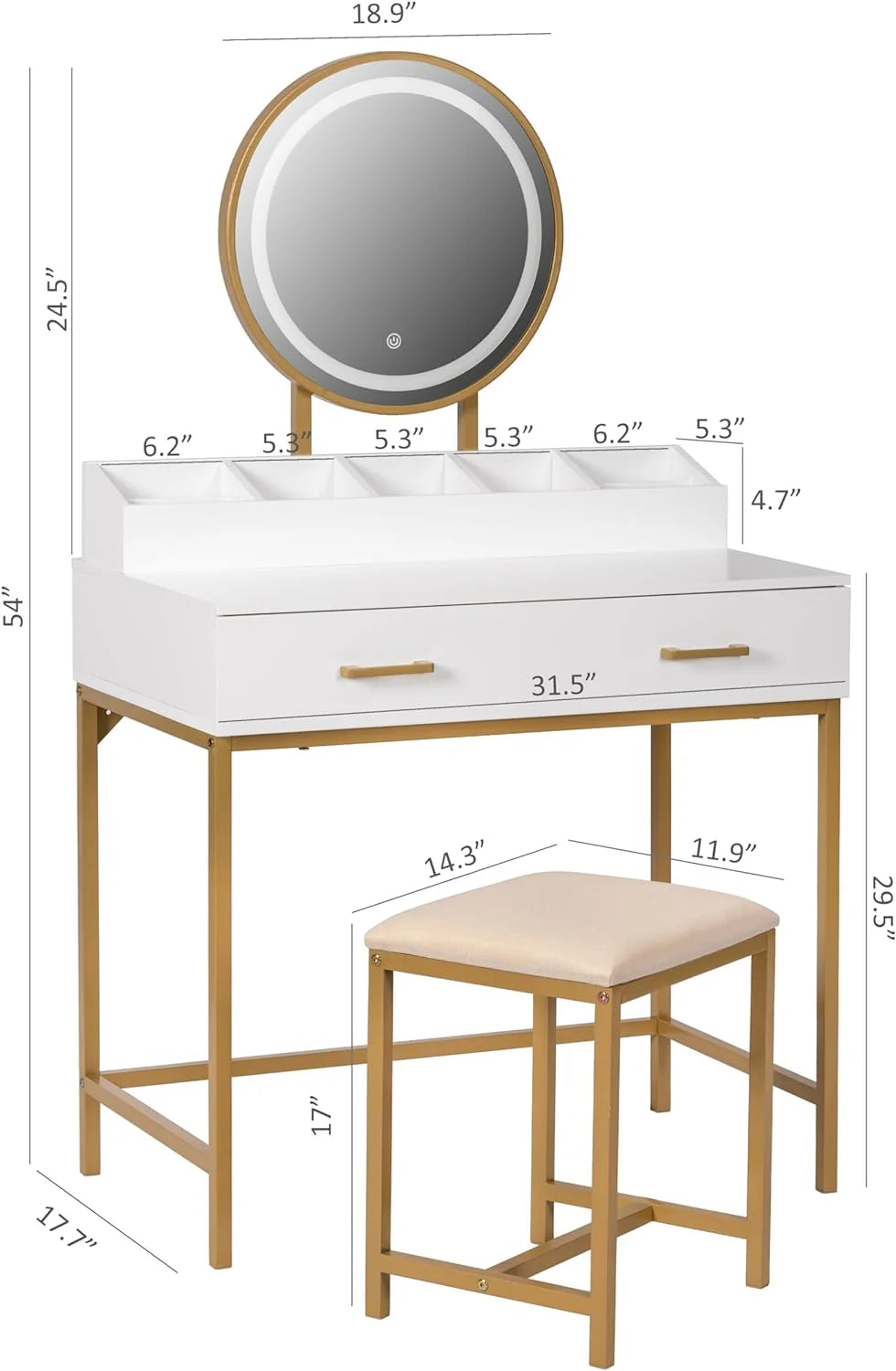 White Makeup Vanity Desk with Mirror and Lights N327623