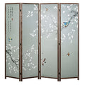 4-Panel Folding Room Divider with Brown Wooden Frame F21468