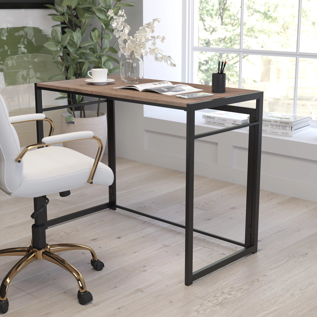 Folding Computer Desk with Wood Grain Finish and Metal Frame W899