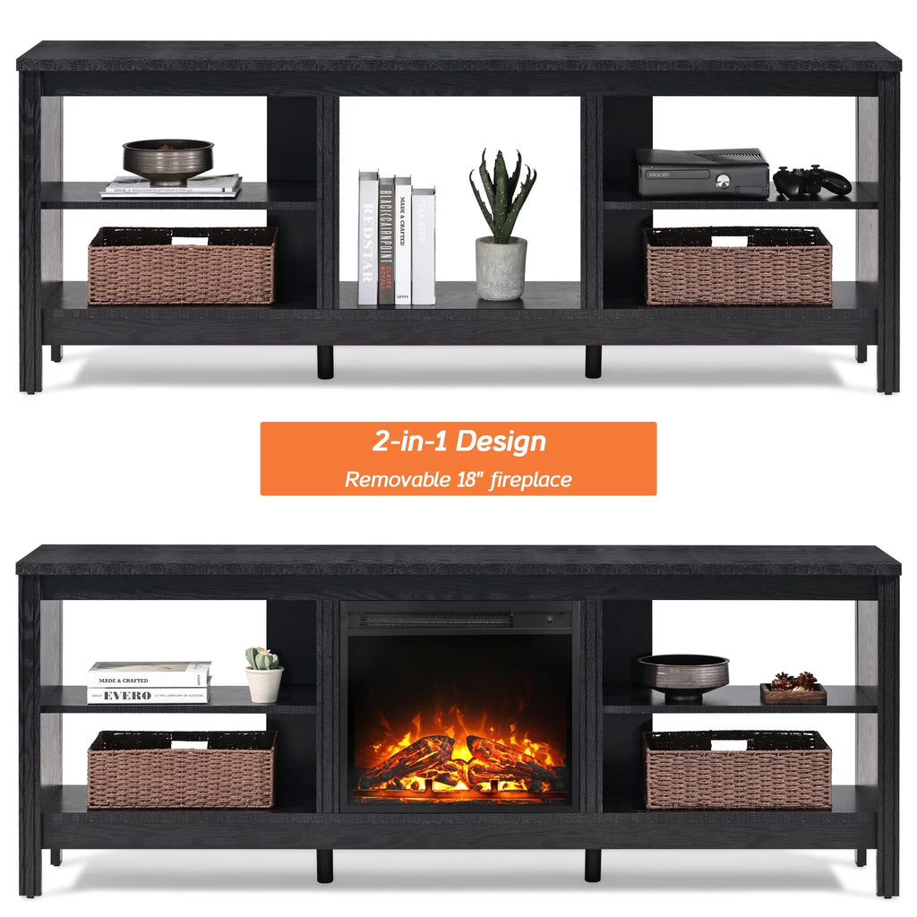 Black 70 inch Fireplace TV Stand L175