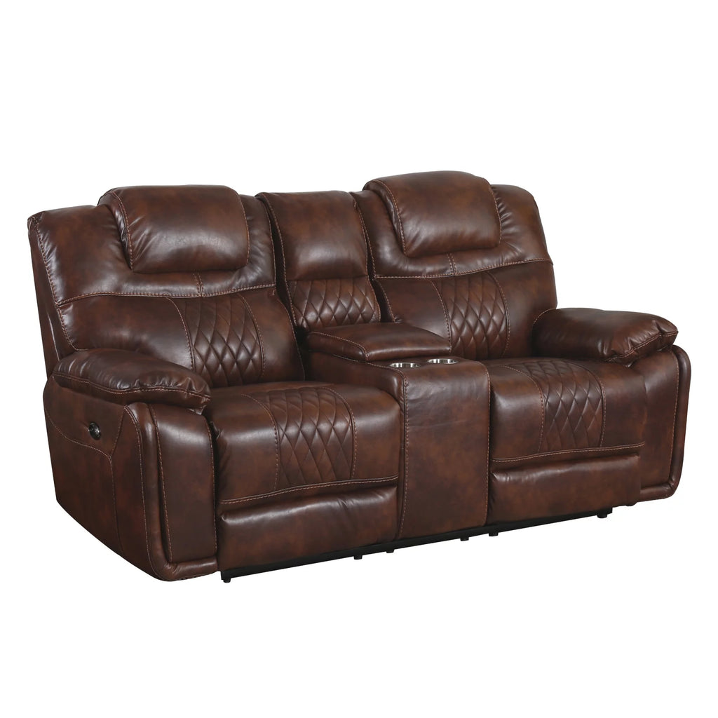 Brown Faux Leather Dual Reclining Loveseat Q778615