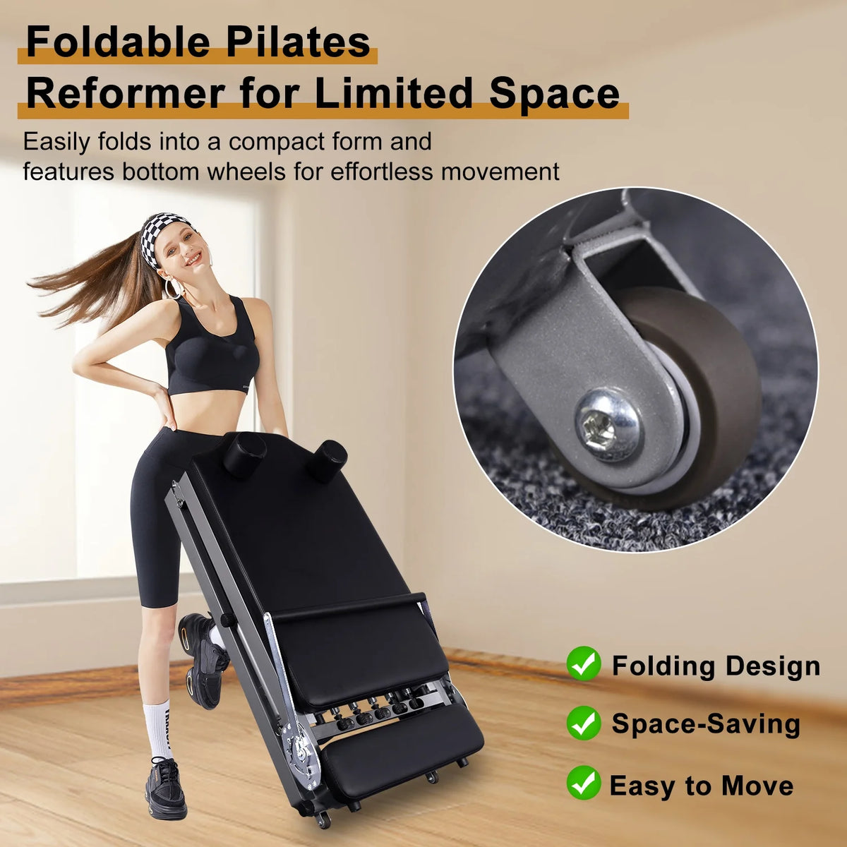 Foldable Pilates Reformer Machine with Spring H819474