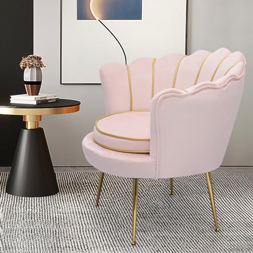 Blue Upholstered Velvet Shell Chair with Cushion and Metal Legs Y11686