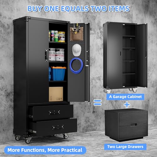 Black Metal Garage Storage Cabinet with Pegboard Z71677