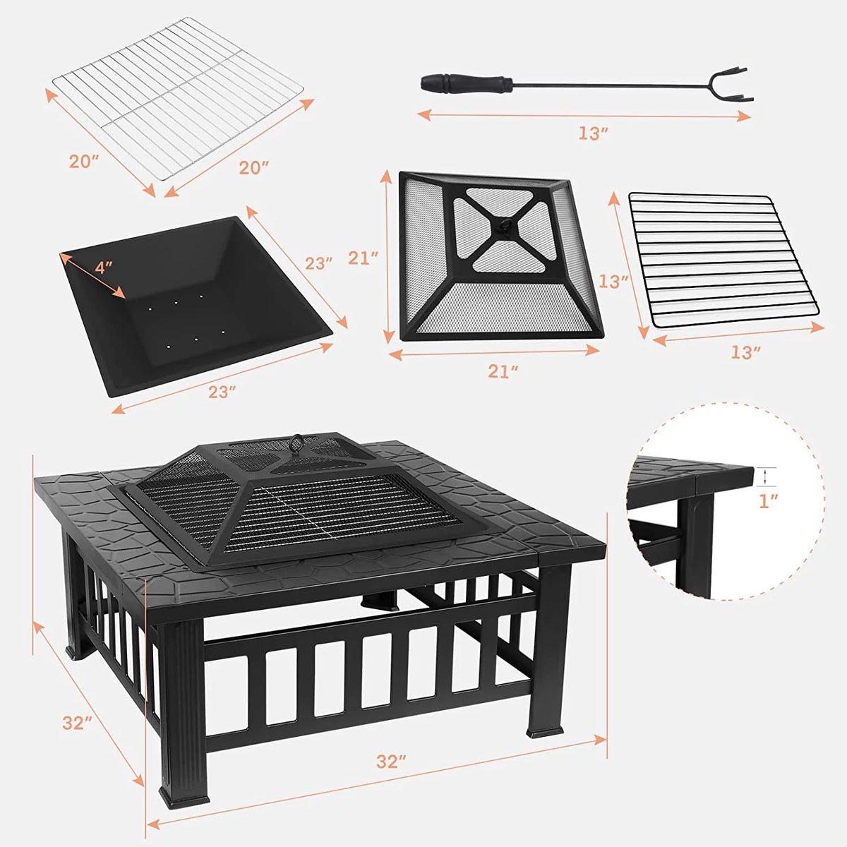 32" Wood Burning Metal Fire Pit J8058