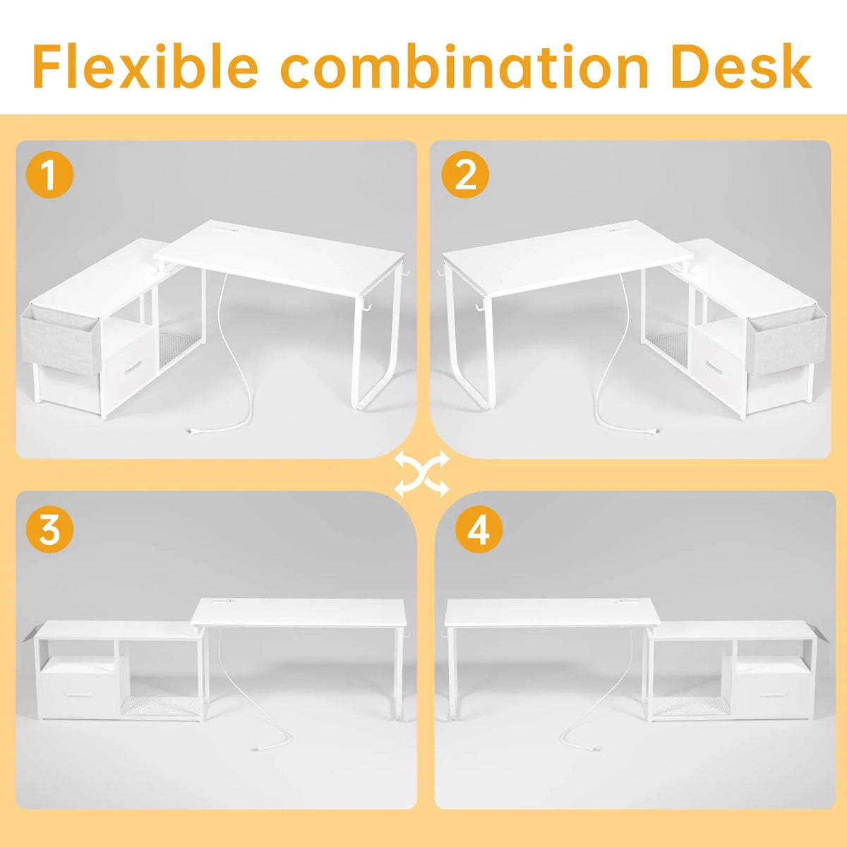 L Shaped Desk with LED Light and Power Outlet S73628