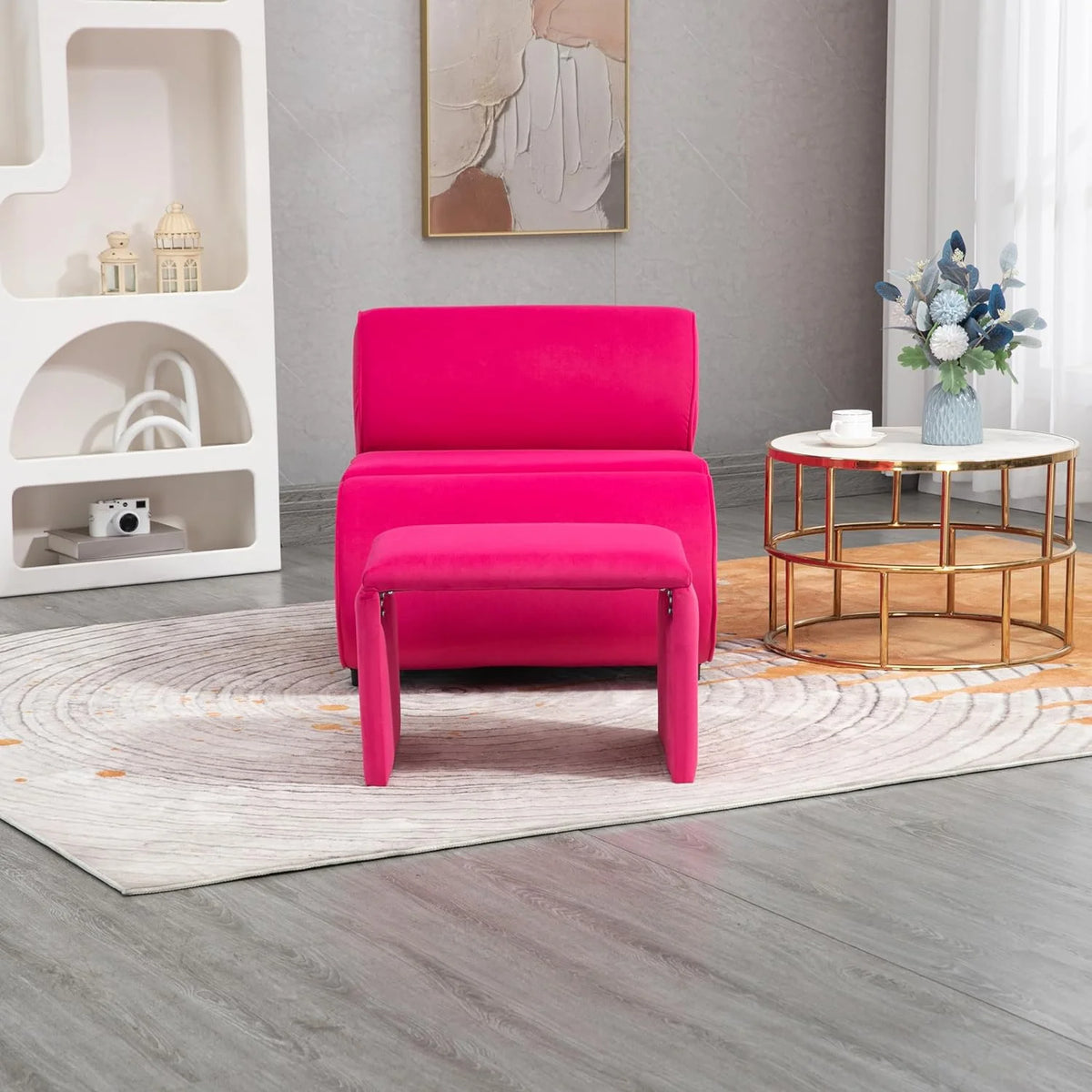 Velvet Accent Chair with Ottoman R263