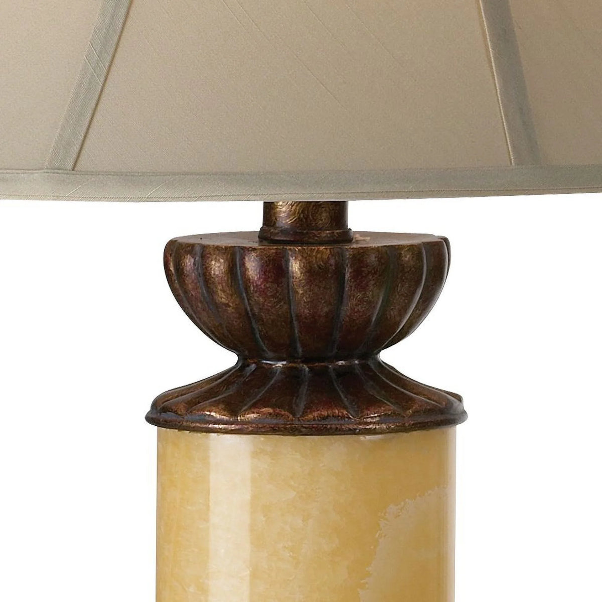 Traditional Table Lamp with Nightlight Bronze Onyx Column Off White Bell Shade R9417