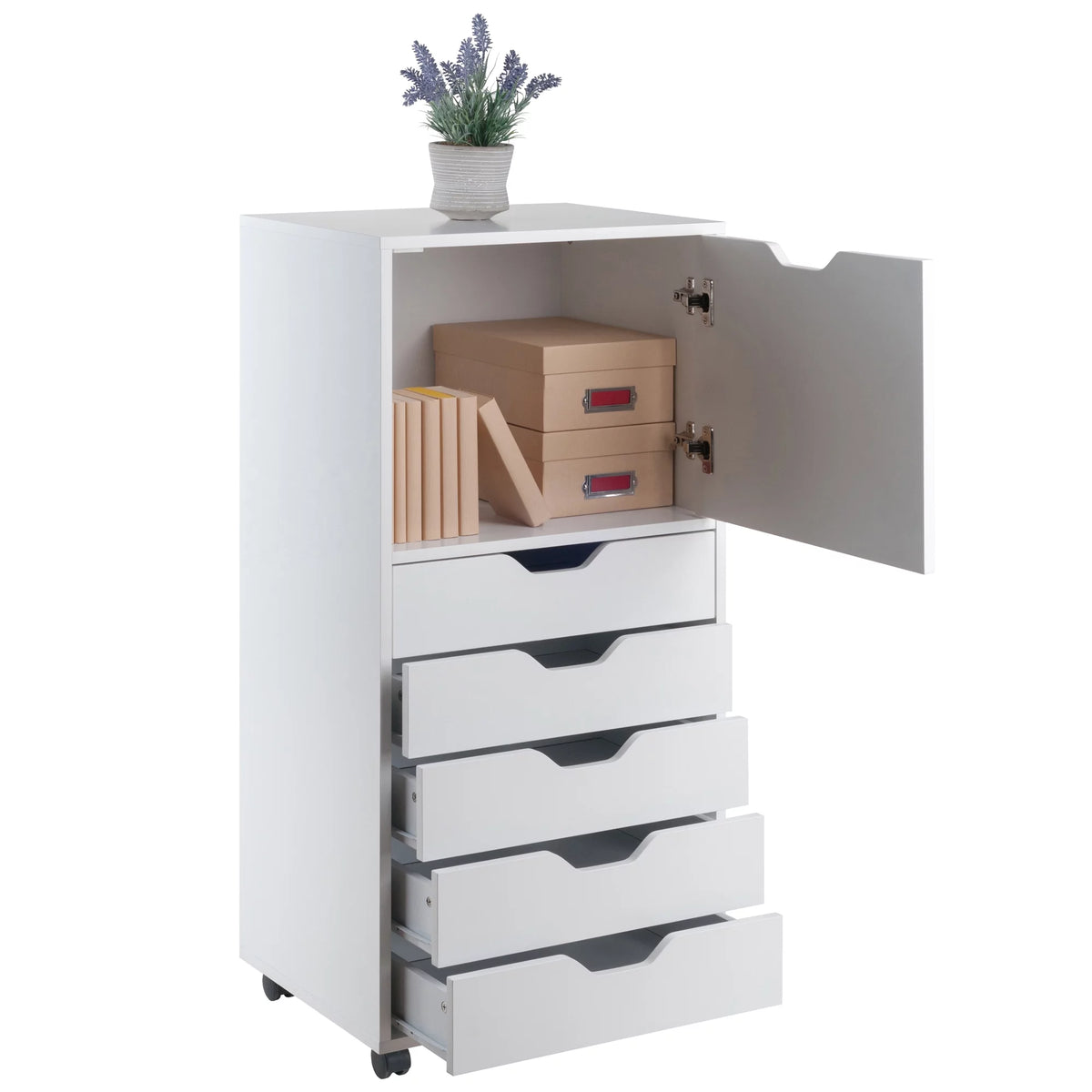 White 5 Drawer Rolling Wood Dresser X644623