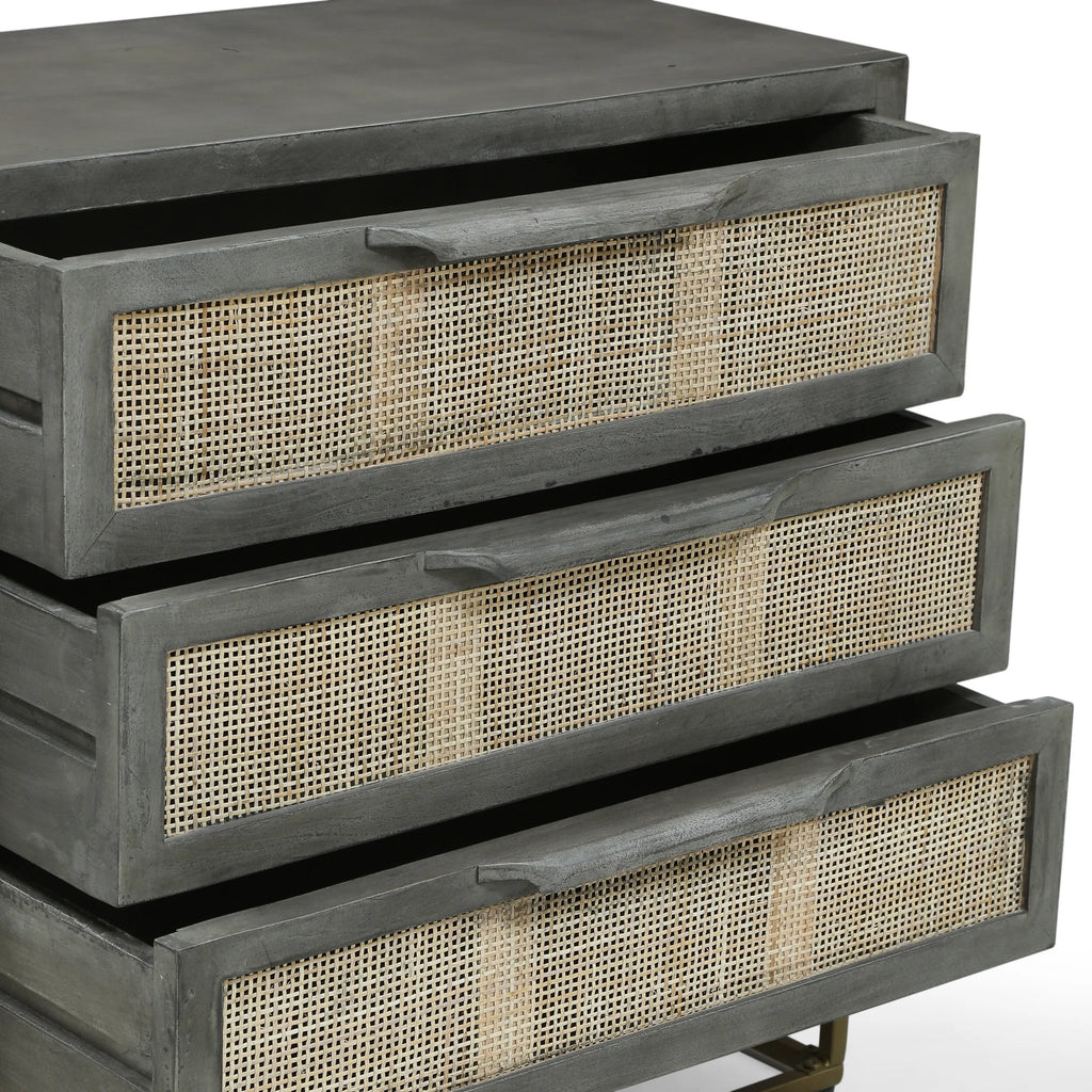 Mango Wood and Wicker 3 Drawer Cabinet X448