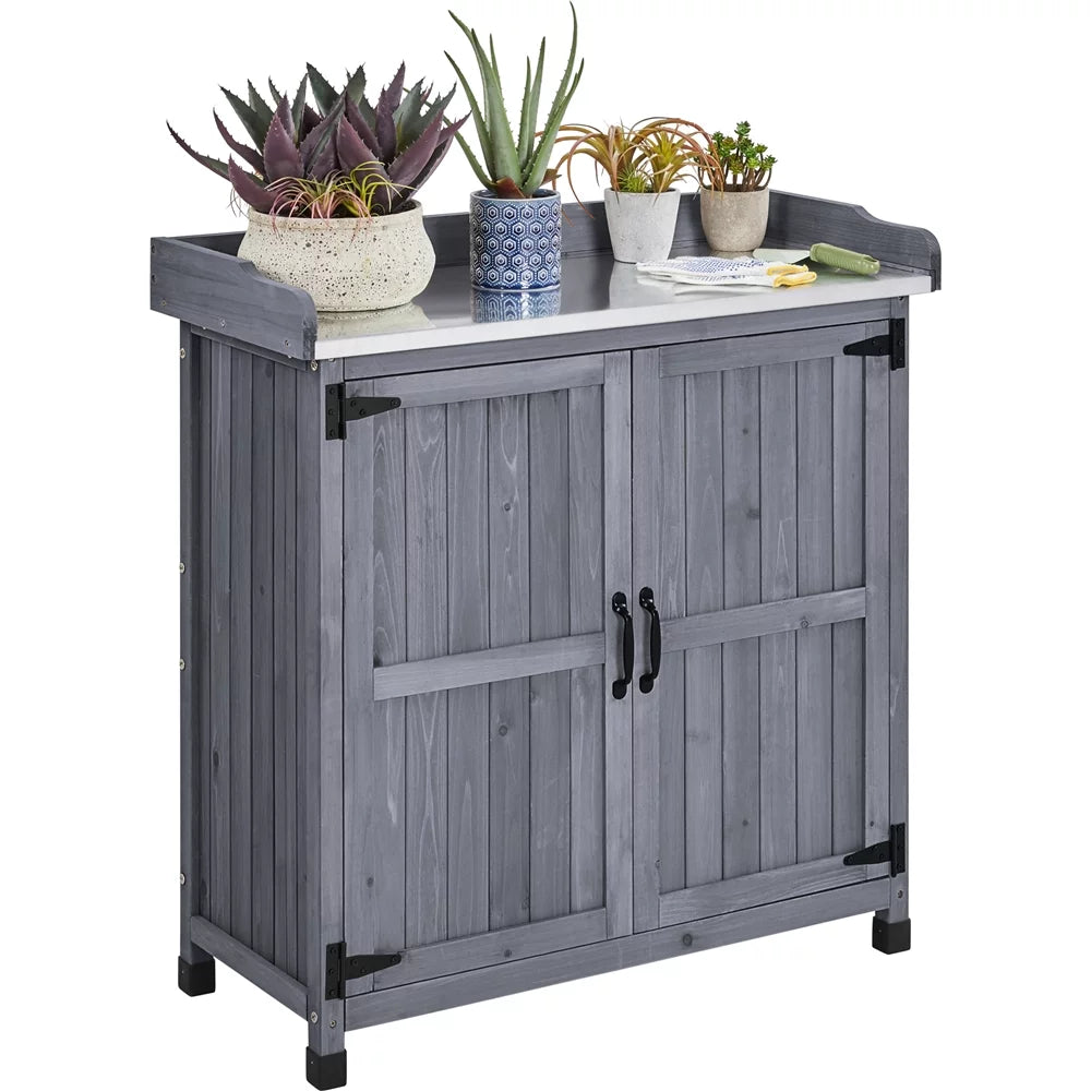 Wooden Garden Potting Bench Table with Cabinet D18797