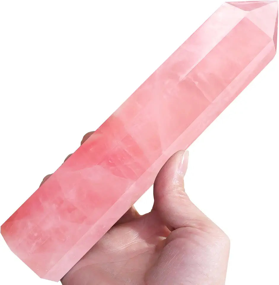 Large Rose Quartz Crystal Tower 7"-7.8" Natural Faceted Prism Wand Z8146