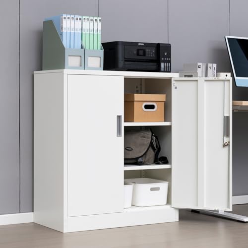 Black Steel Storage Cabinet with 2 Lockable Doors and 2 Adjustable Shelves B6472