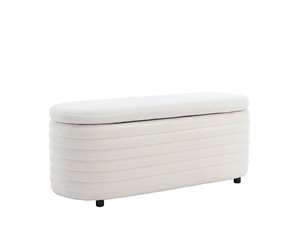 White Upholstered Faux Fur Storage Ottoman Bench G348532
