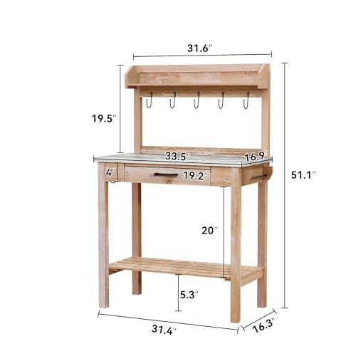 Outdoor Potting Bench Table with Storage Drawer and Removable Shelf Rack G4151