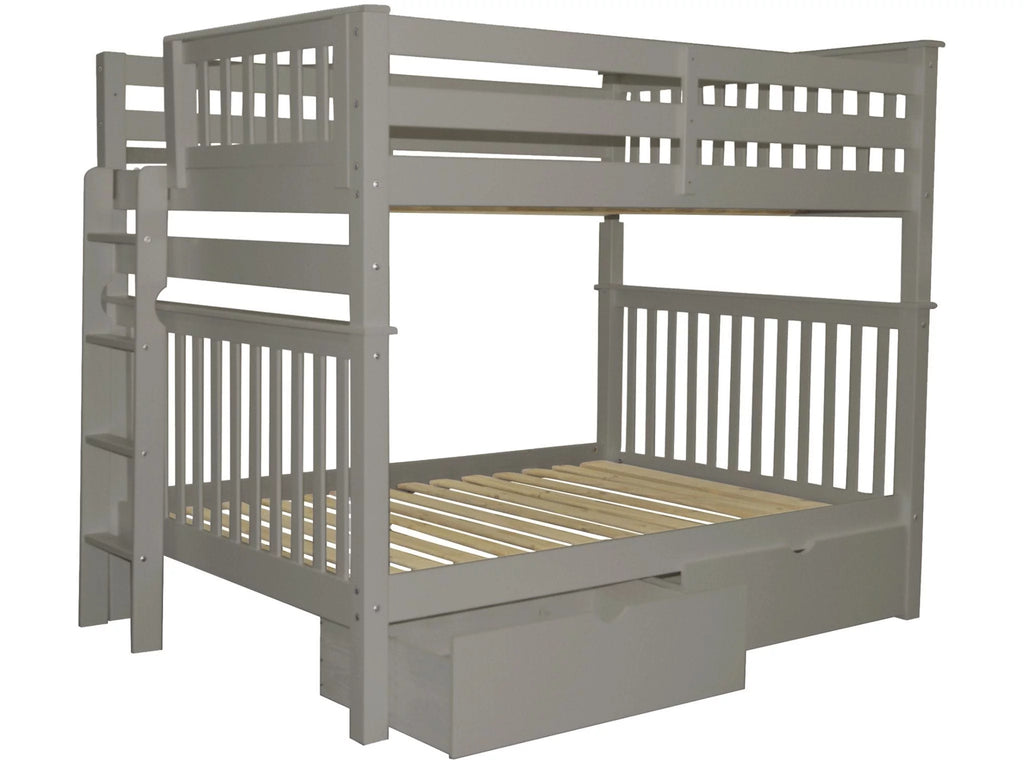 Gray Full over Full Bunk Beds with End Ladder and 2 Under Bed Drawers K3233